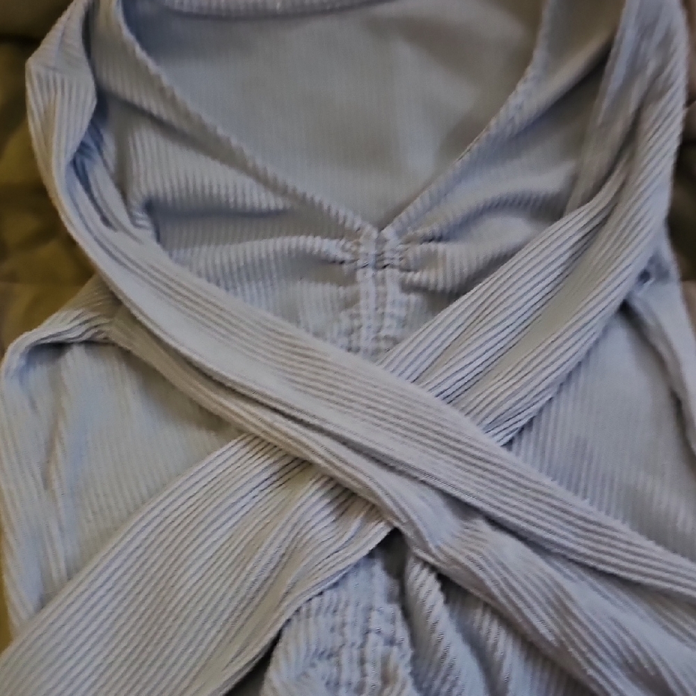 Light Blue Ribbed Wrap Top